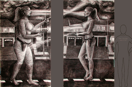 Women Dueling naked in the Street